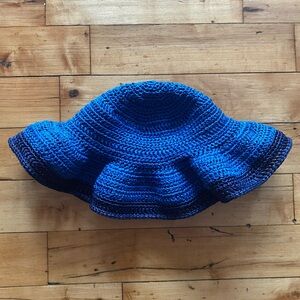 💙 Navy Blue Handmade Crochet Raffia Sun / Bucket Hat - One of One